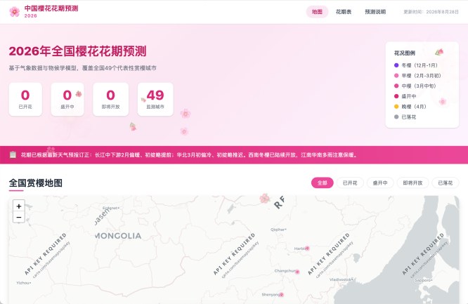 中国樱花花期预测